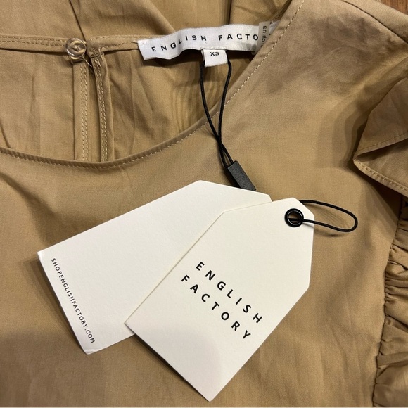 *NWT* English Factory Woven Khaki Long Sleeve Blouse with Ruffles, Size XS - Picture 8 of 9